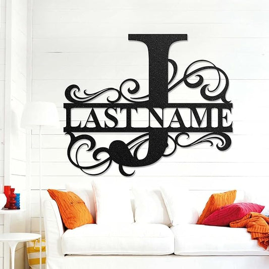 LULLBABYMALL Custom Metal Signs - Last Name Sign, Split Letter Monogram, Letter J, Family Name Wall Art, Outdoor Metal Signs, Personalized Wedding Gift