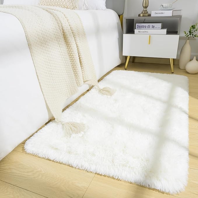 BENRON Fluffy Runner Rugs 2x4, Soft Long Runners for Bedroom Hallyway Entryway Kitchen, Washable Fuzzy Throw Rug for Kids Girls Room Decor Photo Prop, Cream White