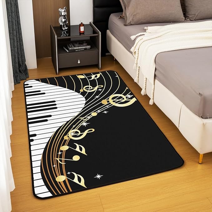 jejeloiu Piano Area Rug 5x7 Music Theme Living Room Rugs for Bedroom Soft Kids Luxury Piano Musical Decorative Carpet Inside Entryway Accent Rug Floor