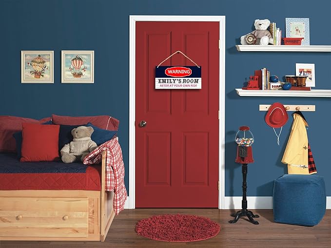 Personalized Name's Red-label warning-styleNursery Kid's Children's Girls Bedroom Door Sign Wood Plaque Sign Wall Decor Gift