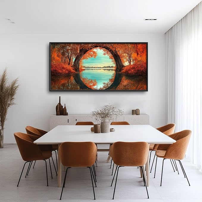 Olivine Fall Wall Art, Tree Pictures Wall Decor, Nature Landscape Painting, Autumn Forest Canvas Prints, Framed Artwork for Bathroom Bedroom Living Room Office Home Decoration 60"x30"