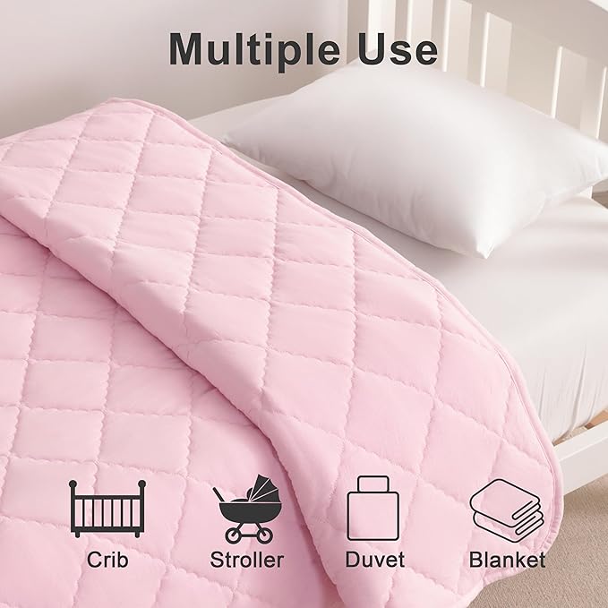 BEDSUM 100% Brushed Microfiber Down Alternative Toddler Comforter, Ultra Soft Lightweight and Warm Breathable Crib Quilted Blanket for Nursery Stroller Bed, 39x47 Inches, Pink