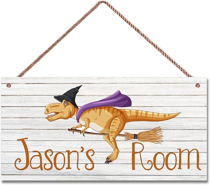 Personalized Signs Magic Dinosaur Magician Sign For Kids Room Custom Name Door Wall Decor Floral Nursery Art Plate For Boys Room Girls Bedroom Little Man Cave