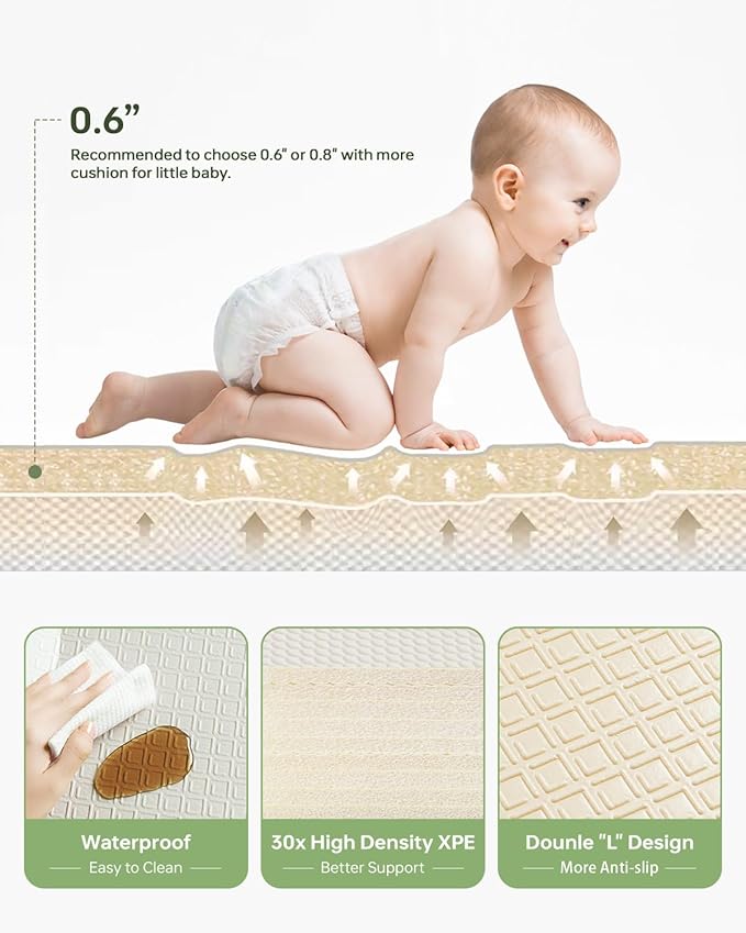 Baby Play Mat Foldable Baby Floor Play Mat 0.6" Thick Soft Foam Playmat for Babies Reversible Waterproof Padded Playmats Portable Baby Crawling Mat for Indoor Outdoor(70"*78"*0.6")