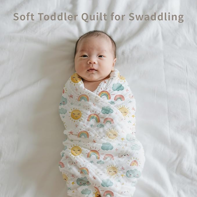 Muslin Swaddle Blankets 6-Layer Cotton Baby Blankets for Boys & Girls 43"X43"Inches Receiving Blankets,Soft Skin-Friendly Baby Crib Blanket,Breathable Quilt Bedspread(Sunny)