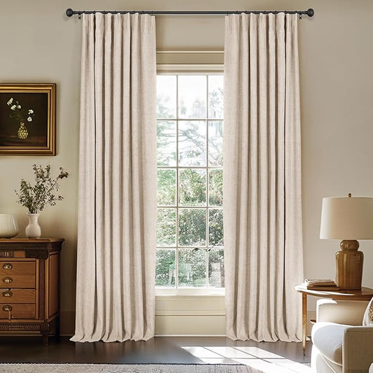 INOVADAY 100% Blackout Curtains for Bedroom, Black Out Curtains 80 Inch Long, Clip Rings Linen Blackout Drapes, Thermal Insulated Room Darkening for Living Room, 2 Panels - Oatmeal,W50xL80