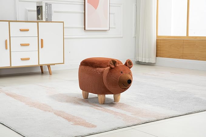 Home 2 Office Bear Ottoman for Kids' Bedroom, Playroom, Nursery, and Living Room, Animal Ottoman with Storage, Footstool for Kids, Brown