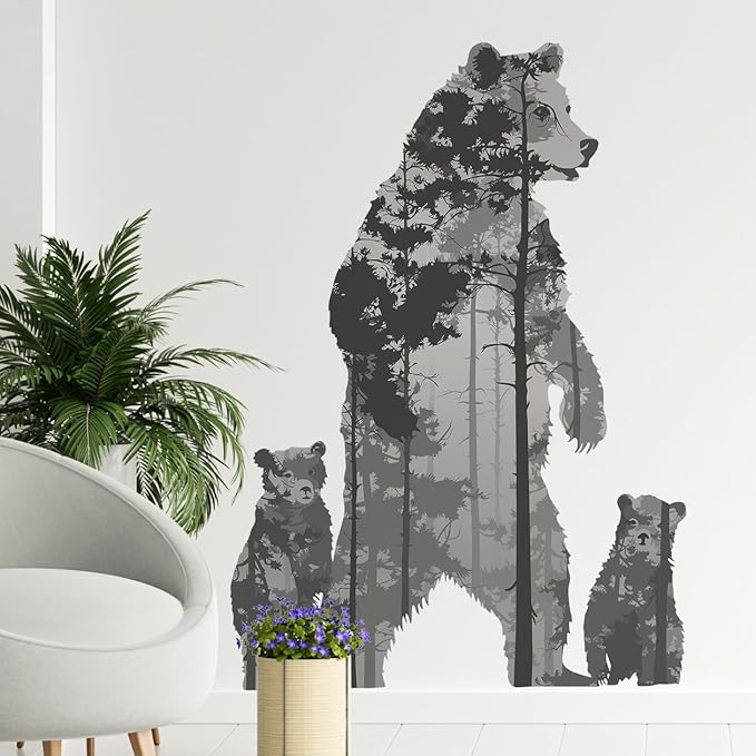 Forest Silhouette Animal Wall Decals - Removable Polar Bear & Tall Tree Wall Art for Children's Nursery & Living Room