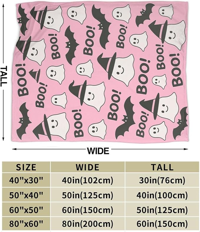 Halloween Pink Throw Blanket Cute Ghost Bat Blanket Soft Cozy Fleece Fuzzy Plush Warm Stuff Bedding Blankets for Women Girls Kids Adult Men 40"x50"