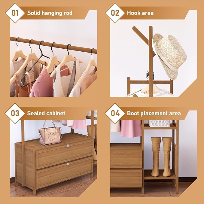 Upgraded Hanging Rack Clothing Rack with Drawers,39.37inch Solid Thickened Clothes Racks with Shelves,27.6inch Width Closet with Drawers,Clothes Racks for Hanging Clothes,Short Closet Dresser