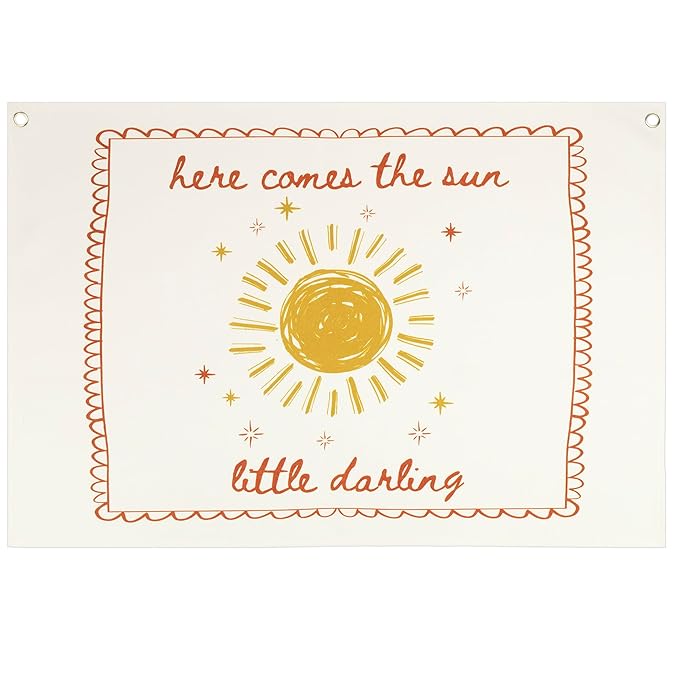 Boho Rectangular Banner Flag Pennant Wall Art Decor Gift for Baby Boy Kids Teen,Nursery Classroom Bedroom Playroom Living Room Decor-Here Comes the Sun-Baby Present Shower,Birthday Christmas Gift
