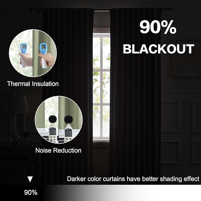 DUALIFE Light Sage Green Curtains 92 Inches Long Back Tab/Rod Pocket Room Darkening Curtain Panels Window Drapes Light Blocking 52 x 92 Inch Length,2 Panels Set