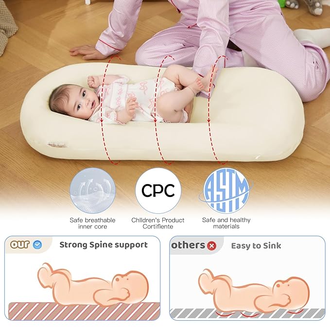 Lucakuins Baby Lounger, Bionic Design Baby Lounger for Newborn 0-24 Months, Soft Organic Cotton Breathable Lounger for Infants (White Newborn Lounger)