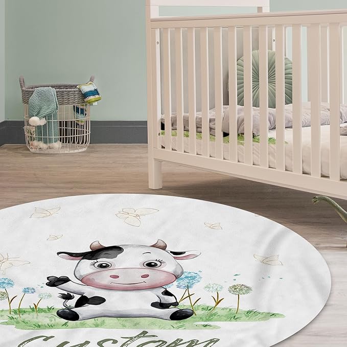 Custom Baby Crib Bedding Set,Personalized Name 4 Piece Nursery Bed Set with Cows Design,Baby Blanket Fitted Sheet Nursery Rug Wall Art Set,Custom Room Decor Idea Gift for Newborns Boys Girls