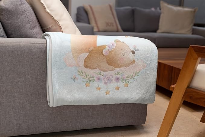 Custom Baby Blankets with Name | Personalized Bear Newborn Blanket for Baby Girl and Baby Boy | Unisex Warm Soft Sherpa Swaddle Blanket Minky | (Bear, Sherpa 50"x60")