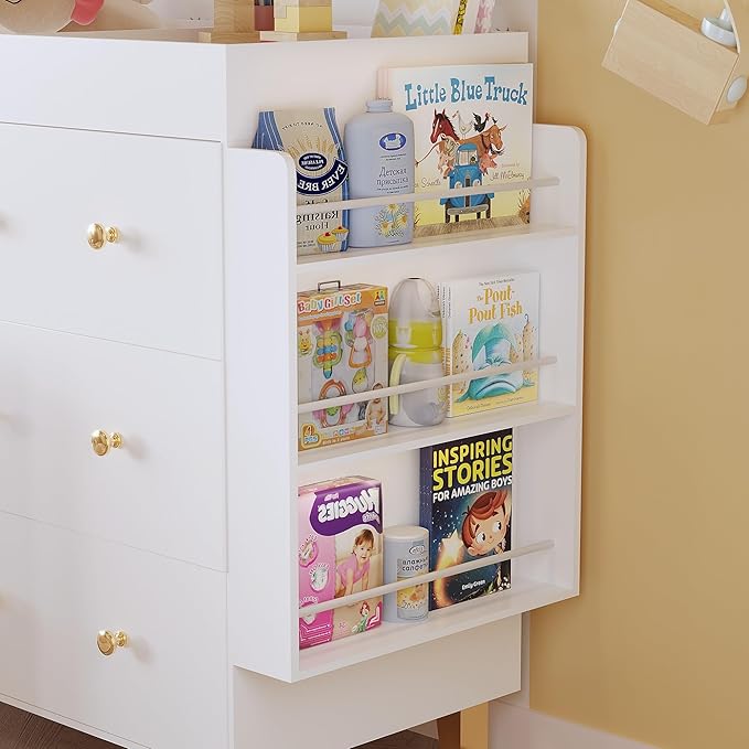 Baby Changing Table,Diaper Changing Table with Large Tabletop,4 Drawers,Open Storage Space & Side Shelves,Modern Storage Crib with Changing Table Dresser for Nurseries and Baby Rooms,White