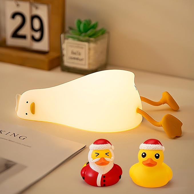 Lying Flat Duck Night Light,Cute White Elephant Gifts,Existential Crisis Duck Lamp,Silicone Squishy Animal Nursery Nightlight, Dimmable/Rechargeable Bedside Touch Lamp,Xmas Gifts for Baby Adults Kids
