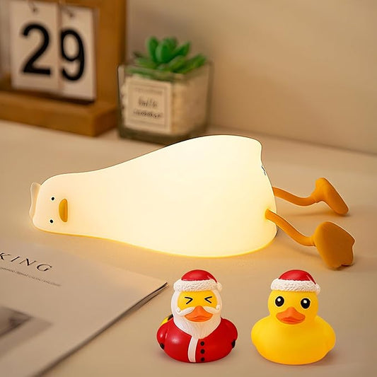 Lying Flat Duck Night Light,Cute White Elephant Gifts,Existential Crisis Duck Lamp,Silicone Squishy Animal Nursery Nightlight, Dimmable/Rechargeable Bedside Touch Lamp,Xmas Gifts for Baby Adults Kids