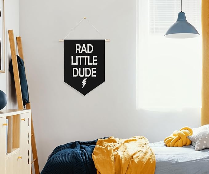 QODUNG Rad Little Dude Canvas Banner,Neutral Cool Canvas Hanging Pennant Wall Flag Decor for Teen room Playroom Kids room