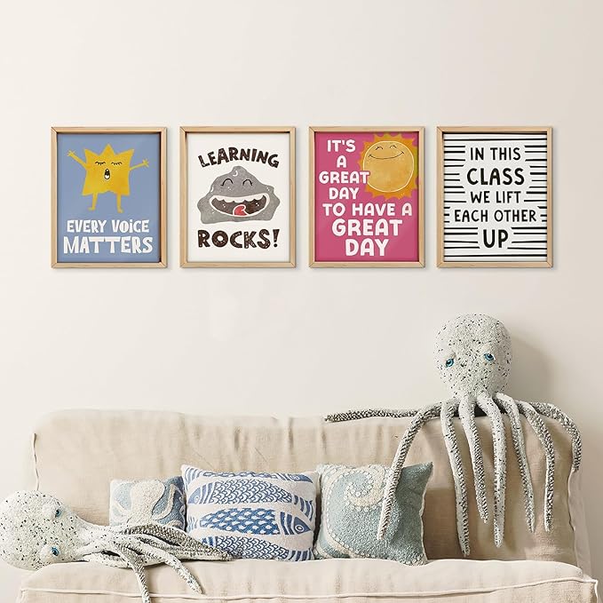 VONTP Inspirational Classroom Wall Art Decor, Cute Classroom Growth Mindset Prints Poster Wall Decorations for Kids Toddler Nursery Children's Room Bedroom Playroom, 8x10 Inch Set of 4 (Unframed)