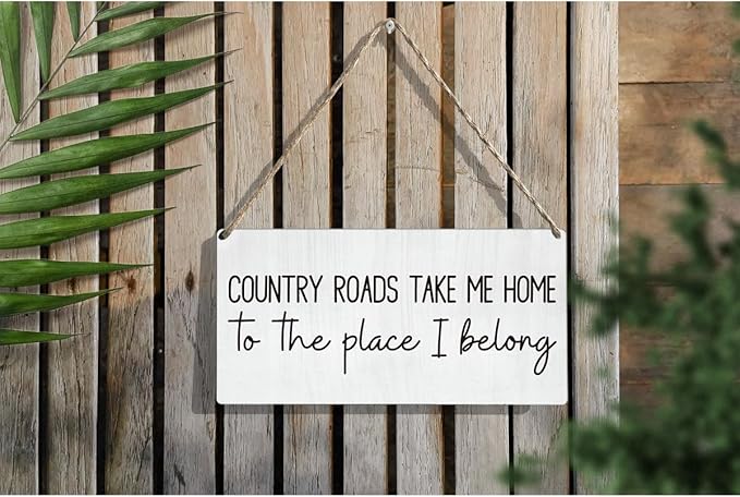 Vintage Country Roads Take Me Home Wall Sign Decor for Home Living Room Farmhouse Country Sign with Wood Wall Art Decor 12 × 6 Inch