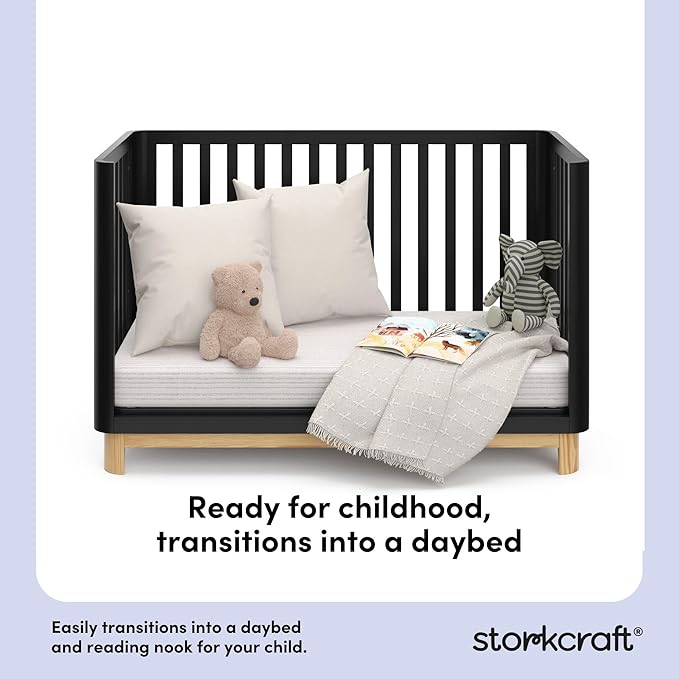 Storkcraft Santos Convertible Crib (Black & Natural) – GREENGUARD Gold Certified, Fits Standard Crib Mattress, Converts to Toddler Bed and Daybed, 4 Adjustable Mattress Heights, Rounded Edges