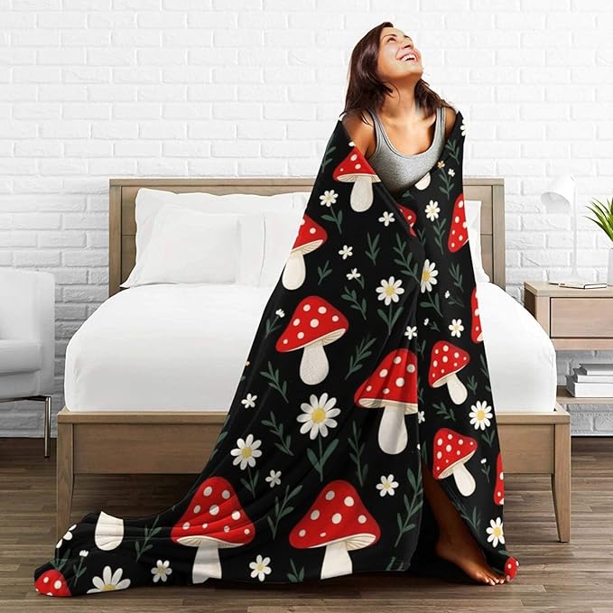 Mushroom Throw Blanket Mushroom Botanical Fleece Soft Cozy Fuzzy Plush Warm Stuff Bedding Toddler Nursery Baby Blanket for Boys Girls Kids Adult Men Women 60"X80"
