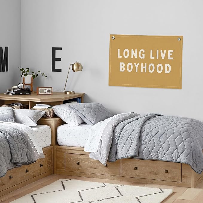 Long Live Boyhood Banner, Boy Nursery Decor, Canvas Banner Wall Hanging Banner Flag Decor for Nursery Playroom Toddler Room, Boys Kids Room Decor (Yellow)