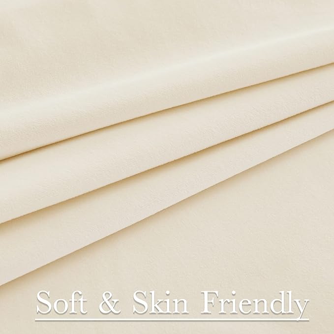 StangH Curtains Ivory White Velvet, Thermal Insulated Room Darkening Drapes for Bedroom, Living Room & Home Theater, Rod Pocket Back Tab Style, 2 Panels, 52 x 63 Inches