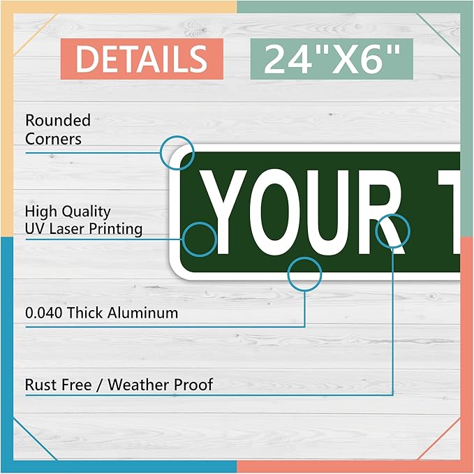 Personalized Street Sign & Road Sign for Kids - Custom 16x4 in Metal With Your Own Text, Size & Color - Ideal for Kids Room, Mancave Decor for Dad or Mom, Outdoor Garden