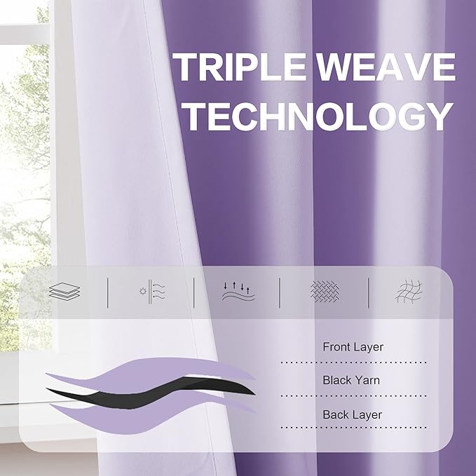 DUALIFE Lavender Curtains Room Darkening Curtains，Rod Pocket and Back Tab Thermal Insulated Drapes 52x108 Inch，2 Panels