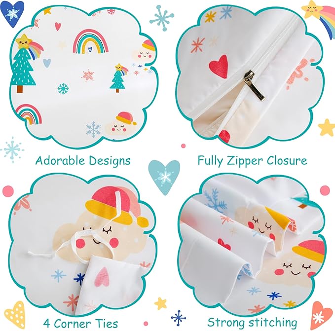 JSD Christmas Kids Duvet Cover Set Full Size, 3 Piece Rainbow Tree Microfiber Comforter Cover with Pillow Shams Zipper Closure, Comforter Not Included