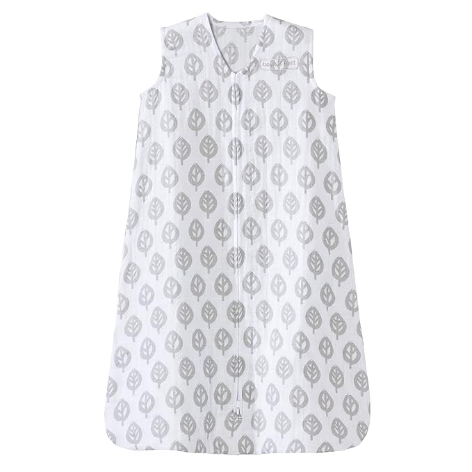 HALO 100% Cotton Muslin Sleepsack Wearable Blanket, TOG 0.5, Grey Tree Leaf, Large