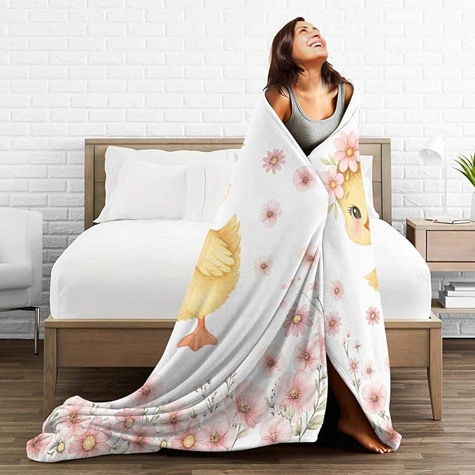Duck Blanket Cute Duck Flower Throw Blanket Soft Cozy Fleece Fuzzy Plush Warm Stuff Bedding Nursery Toddler Baby Blankets Gifts for Boys Girls Kids Adult Men Women 60"X80"