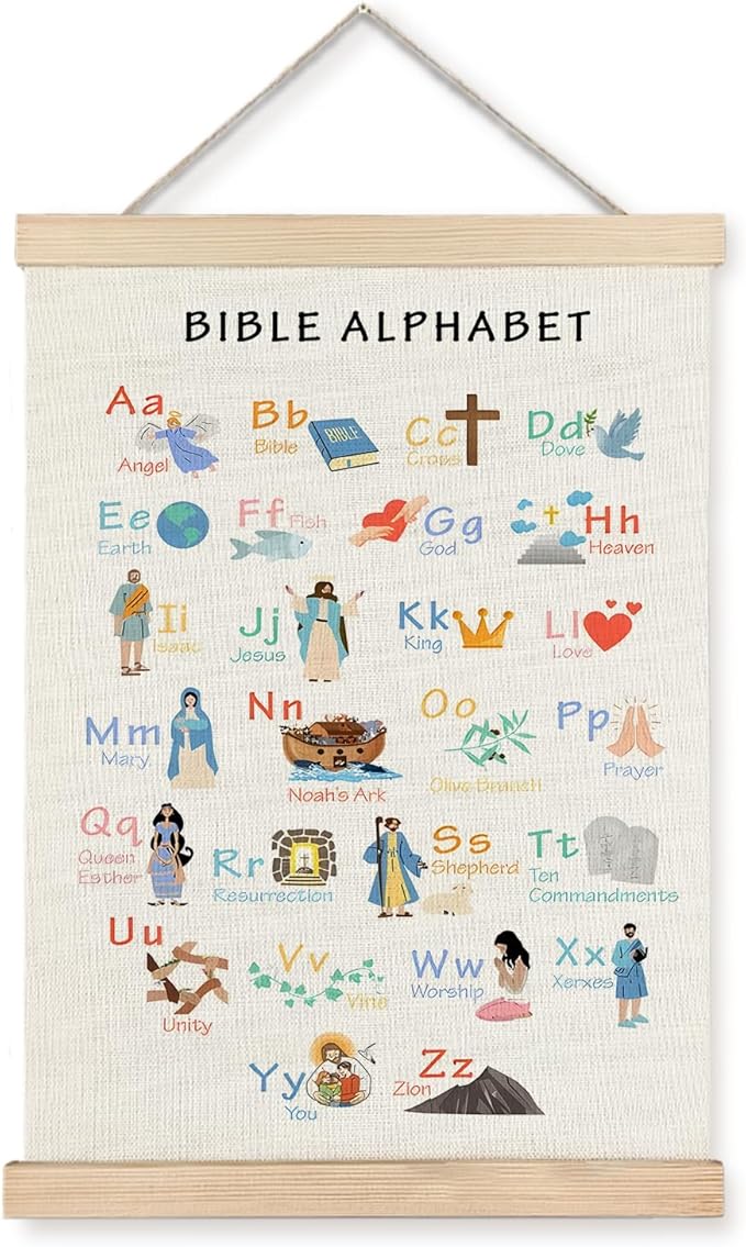 Supwhd Bible Verse Posters for Kids, Bible Alphabet Poster Hanger Frame, Christian Classroom Decor, Alphabet Wall Decor for Classroom Church School Christian Home, 16x24