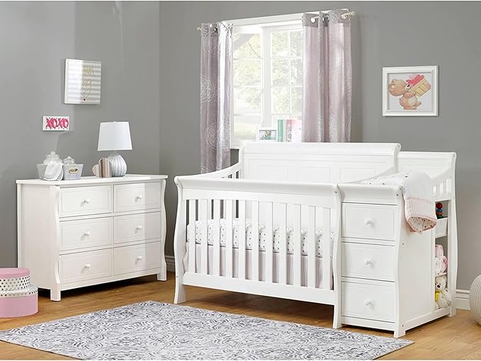 Sorelle Furniture Princeton Elite Crib and Changer with Solid Panel Back Classic -in- Convertible Diaper Changing Table Non-Toxic Finish Wooden Baby Bed Toddler Full-Size Nursery - White