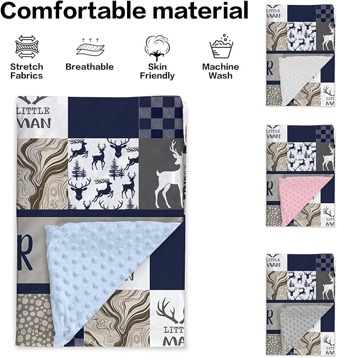 Personalized Baby Blankets for Boys Girls, Custom Name Navy Deer Baby Blanket, Soft Receiving Blanket for Newborns and Toddlers, Ideal for Baby Showers and Nursery Decor
