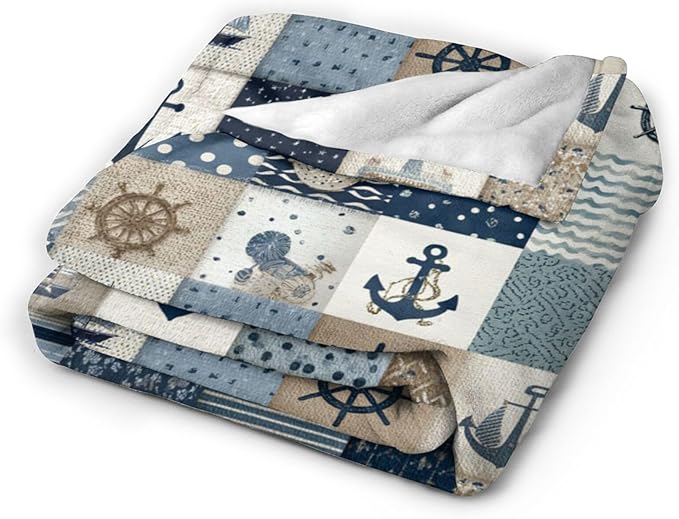 Nautical Blanket Ocean Sea Throw Blanket Sailboat Anchor Soft Cozy Fleece Fuzzy Stuffed Plush Flannel Gifts for Girls Women Boys Kids Adults 50"X60"