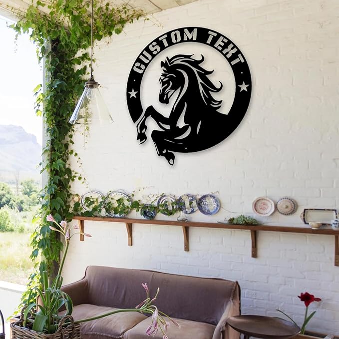 Personalized Horse Metal Sign – Handcrafted Horse Head Wall Art- Perfect Decor for barns, stables, porches, hallways, living rooms, or bedrooms