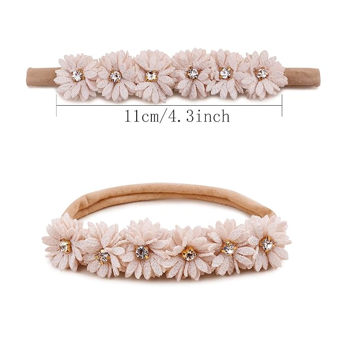 Baby Girl Floral Headband Nylon Flower Crown Elastic Hairband 3pcs Hair Accessories Gift for Girls (9571)