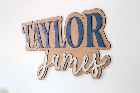 Large Wood Nursery Sign | Nursery name sign for Kids | Custom Wood Name Sign | 3D Wood Baby Name Sign (Blue)