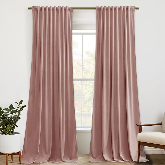 StangH Dusty Pink Velvet Curtains 120 inches Extra Long Privacy Window Drapes for Living Room Bedroom, Backdrop Curtains for Birthday Party/Baby Kids, W52 x L120, 2 Panels