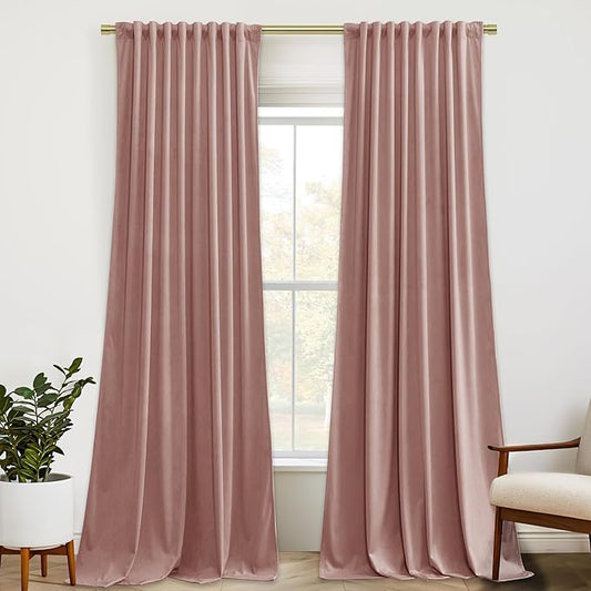 StangH Dusty Pink Velvet Curtains 120 inches Extra Long Privacy Window Drapes for Living Room Bedroom, Backdrop Curtains for Birthday Party/Baby Kids, W52 x L120, 2 Panels
