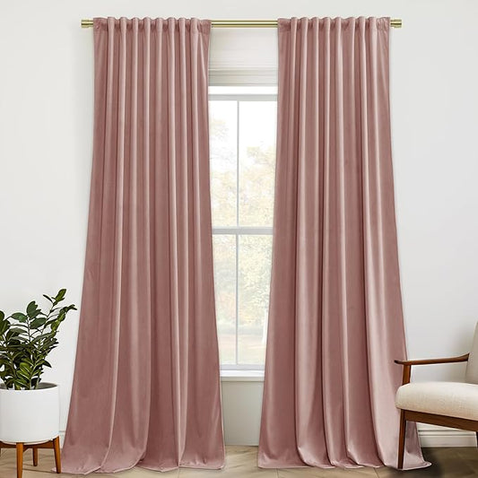 StangH Dusty Pink Curtains 92 inches Long Super Soft Velvet Room Darkening Thermal Insulated Kids Bedroom Window Drapes Back Tab Elegant Decor for Living Room, W52 x L92, 2 Panels