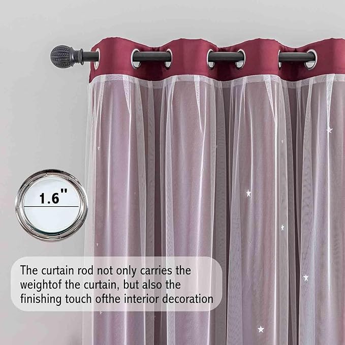 Anytime Romantic Kids Curtain,Hollow-Out Stars Window Curtain Double Layer Blackout Curtains for Girls Bedroom Kids Room 2Panel,(W52 x L72,Wine Red)