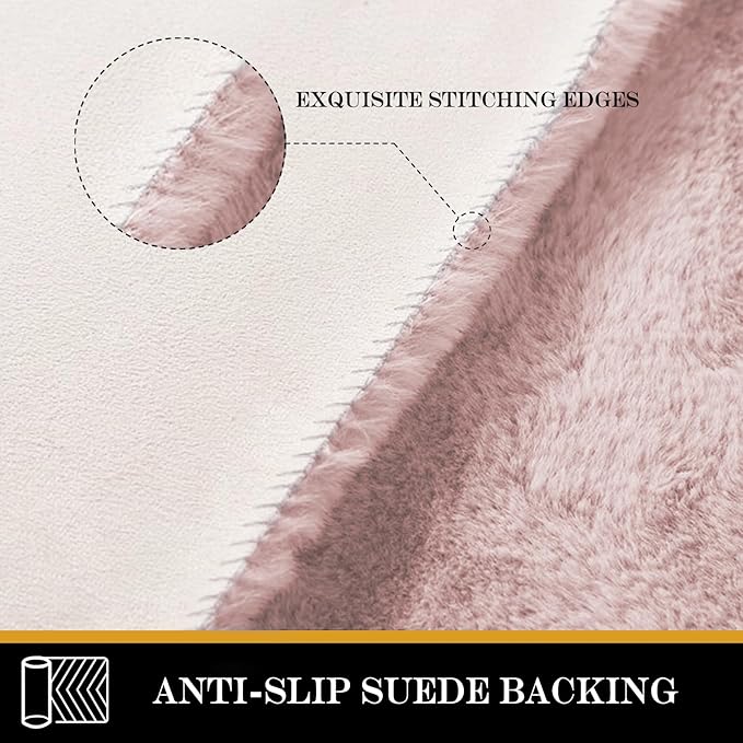 Latepis Faux Rabbit Fur Dorm Rug Light Pink Round Rugs 5ft Fluffy Washable Non-Slip Rug for Living Room, Bedroom, Nursery and Playing Room
