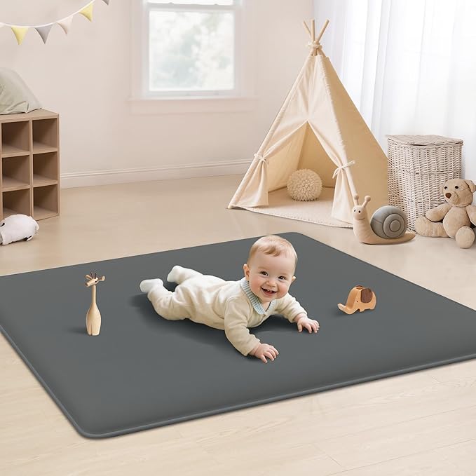 PapaMama Ultra Soft Baby Play Mat for Floor, 1.3" Thick Memory Foam 50x50 Playpen Mat with Non-Slip Backing, Coral Velvet Child Nursery Rug, Tummy Time & Crawling & Yoga Mat for Infant, Toddlers, Kids