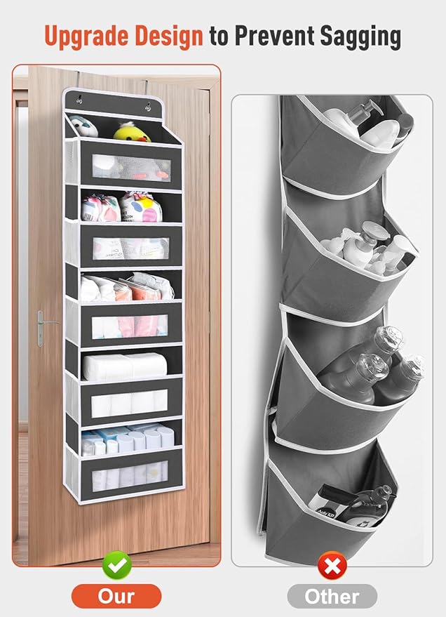 Over The Door Organizer Storage, 5 shelf Hanging Door Organizers with 10 Large Capacity Pockets, Anti Tilt 48 lb Load Behind Door Organizer for Bedroom, Bathroom, Pantry