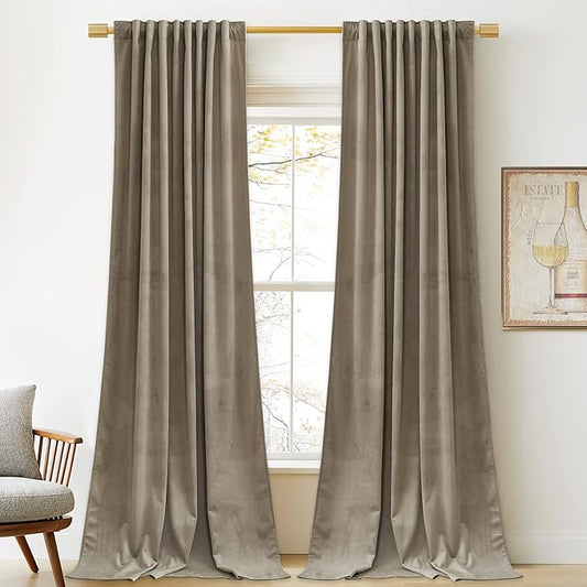 StangH Camel Beige Velvet Curtains 94 inches Long Back Tab Soft Thermal Insulated Noise Reducing Window Drapes Home Decor for Bedroom Living Room, W52 x L94, 2 Panels