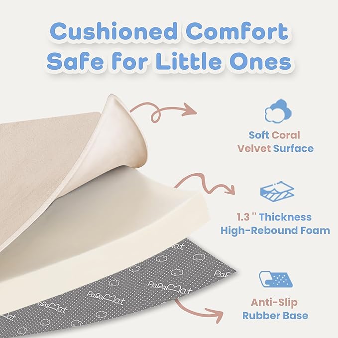 1.3" Thick Baby Floor Play Mat 71x79, Basic Padded Foam Mat for Tummy Time Crawling, Non Slip Cushioned for Babies Toddlers Infants Kids (Beige)